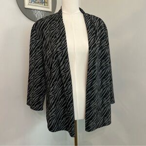 Open Cardigan Long Sleeve Zebra Pattern Gray & Black K Studio Collection Size 14